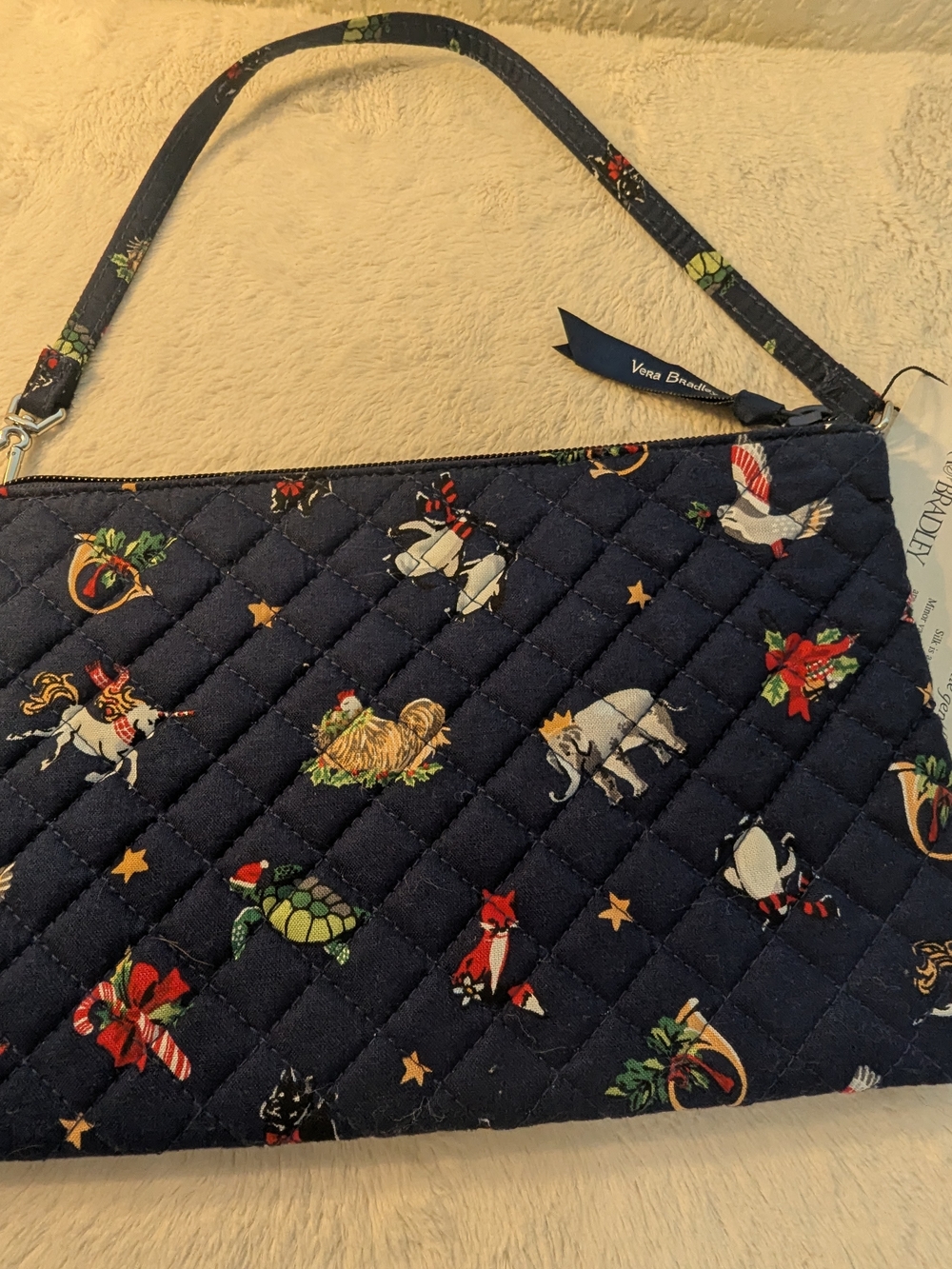 Vera Bradley Navy Quilted Wristlet with Holiday Animal Print - Picture 4 of 4